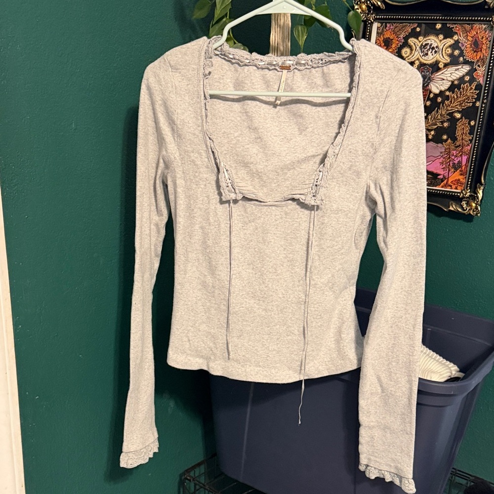 Free People Lace Detail Long Sleeve Women's Top